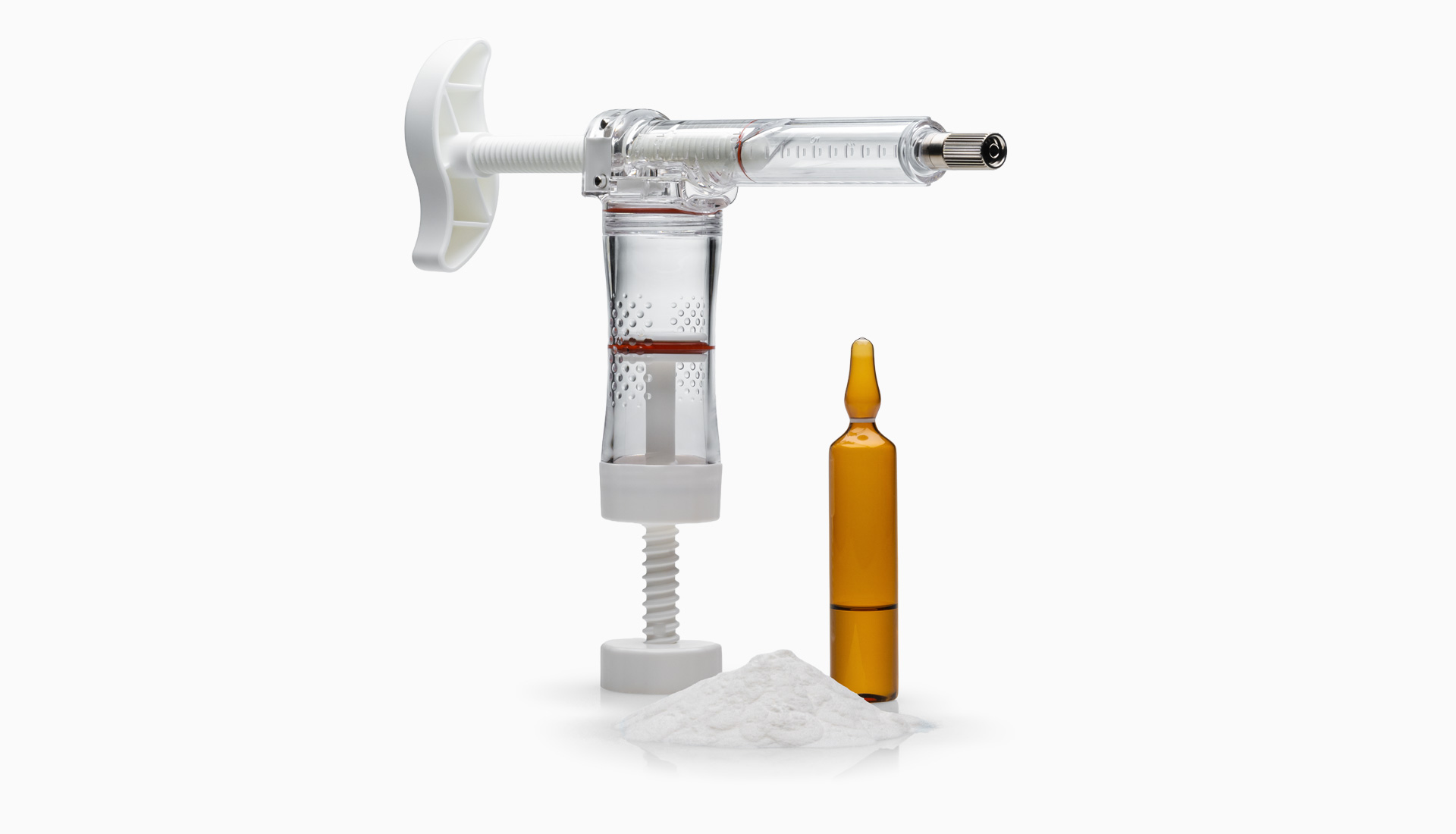 Picture of PureKIT® GUN injection system with bone cement and blue gradient background