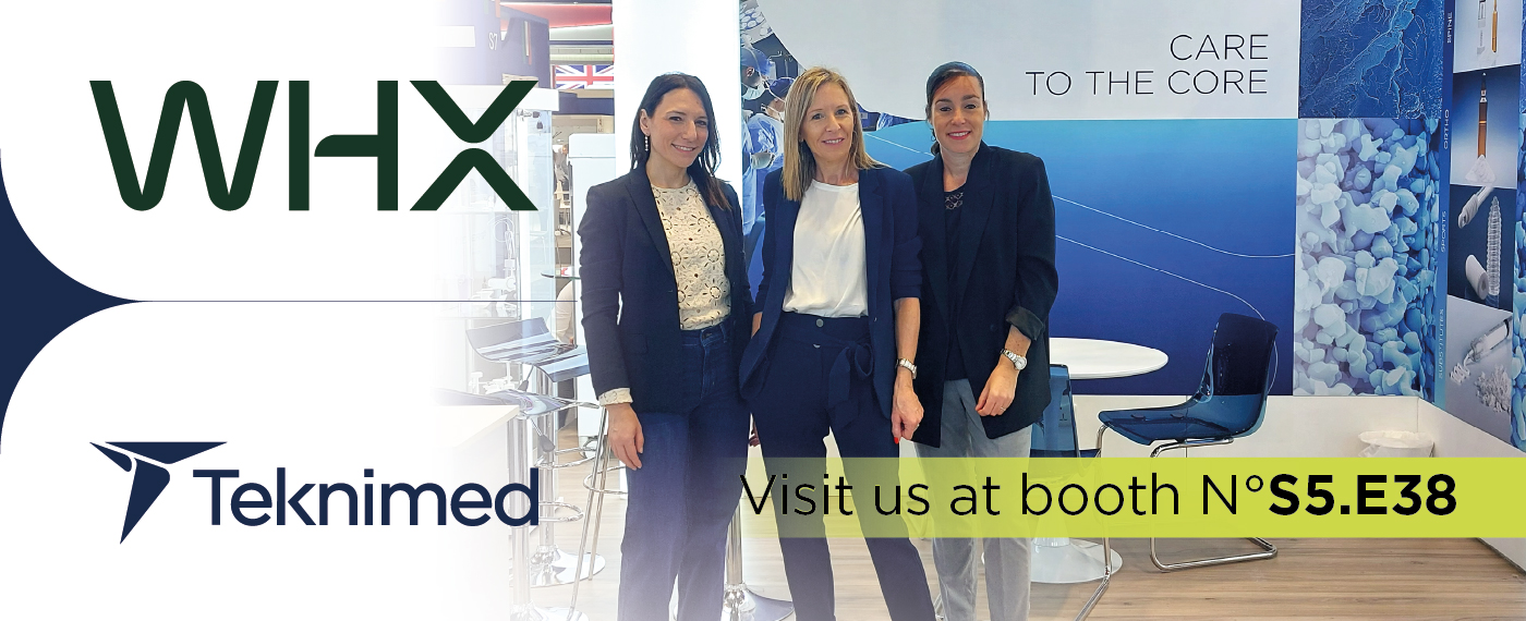 LinkedIn "World Health Expo Dubai 2026" post with Teknimed booth and sales representative