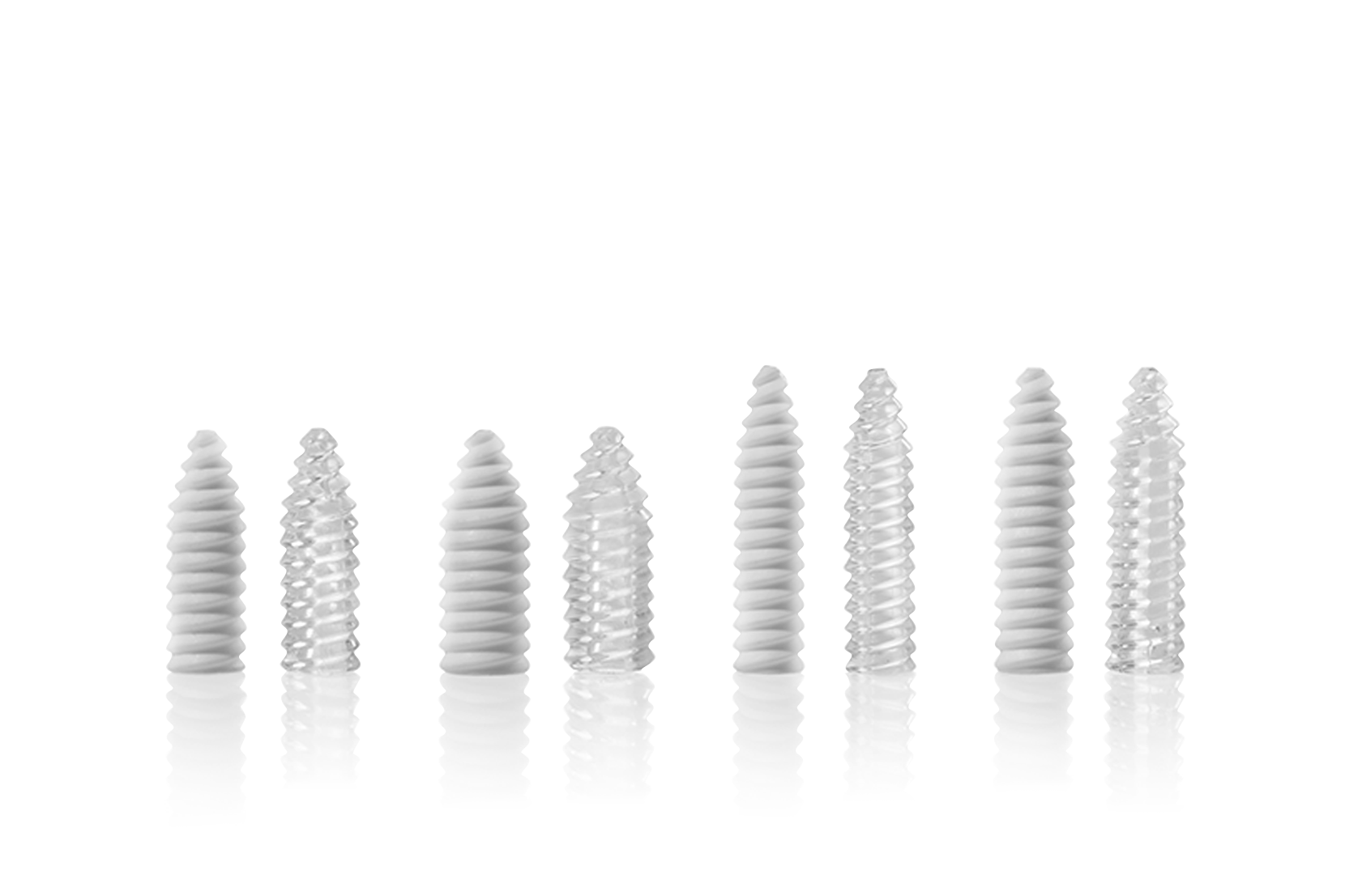 Picture of four sizes of EUROSCREW® NG and four sizes of EUROSCREW® TCP NG