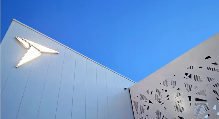 Picture of new office space with architectural view and Teknimed logotype